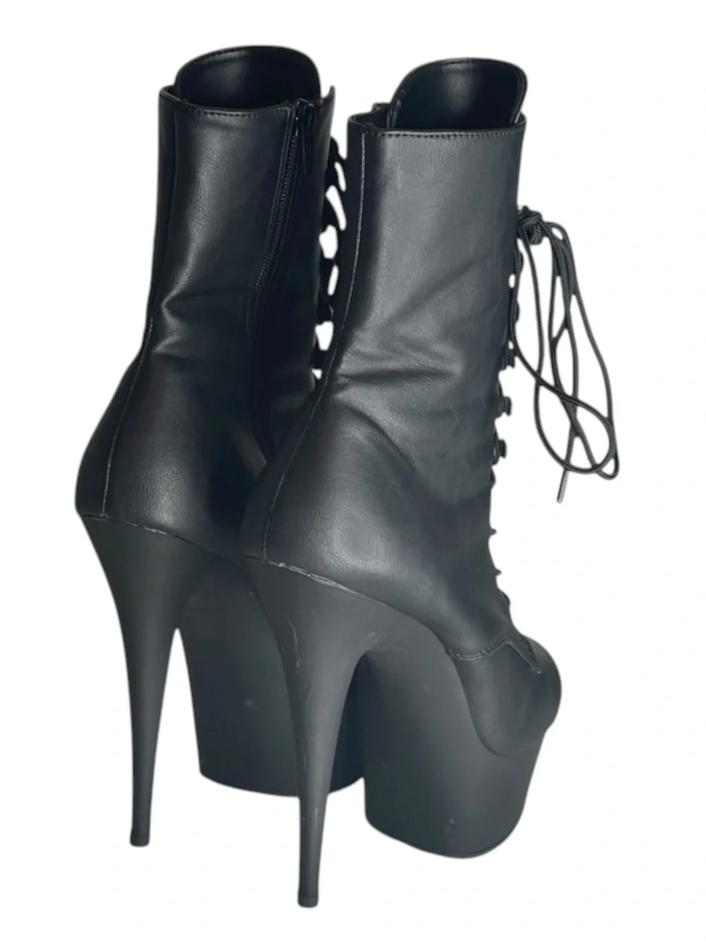new Pleaser 𖤐 Delight 1020 Platform Stiletto Lace Up Boot 𖤐 Black Faux Leather